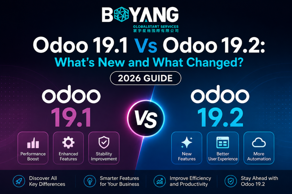 Odoo 19.1 vs Odoo 19.2 comparison showing new features improvements and changes in 2026 guide