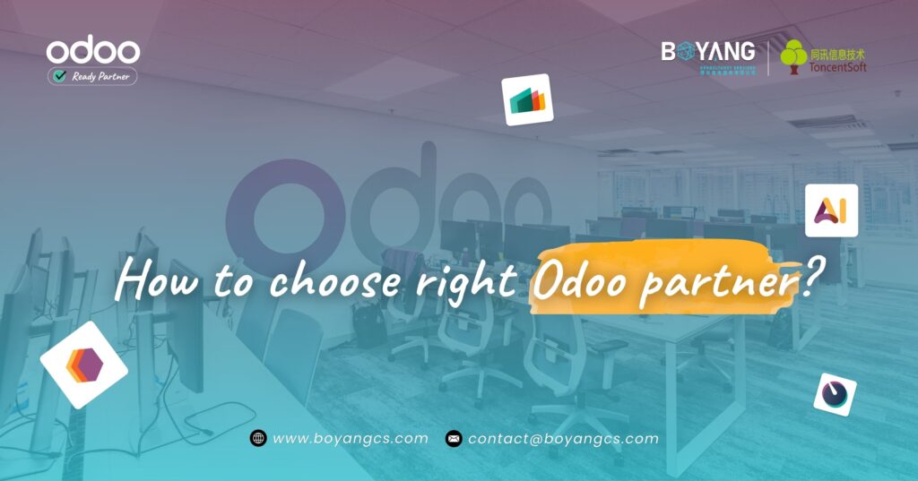 Office workspace with Odoo branding illustrating how to choose the right Odoo partner in Hong Kong for ERP implementation, customization, and business automation.